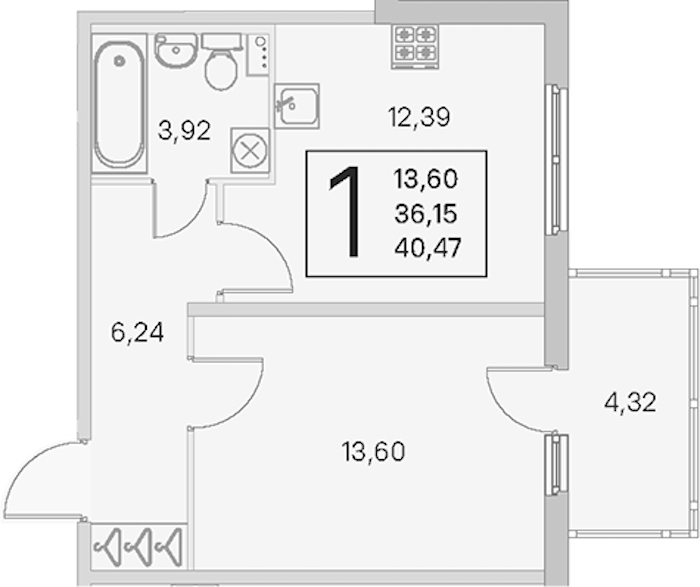 1-комнатная квартира 36.15 м², 1/4 эт., ЖК «Любоград в Стрельне»